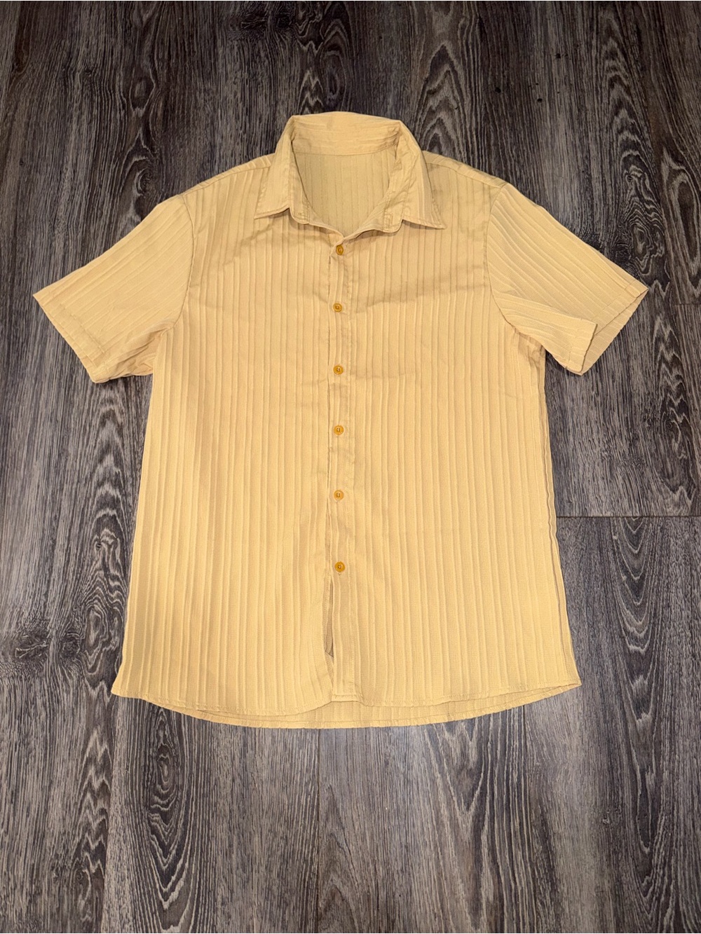 Vintage Yellow linen button up shirt with thin vertical stripes Size Large